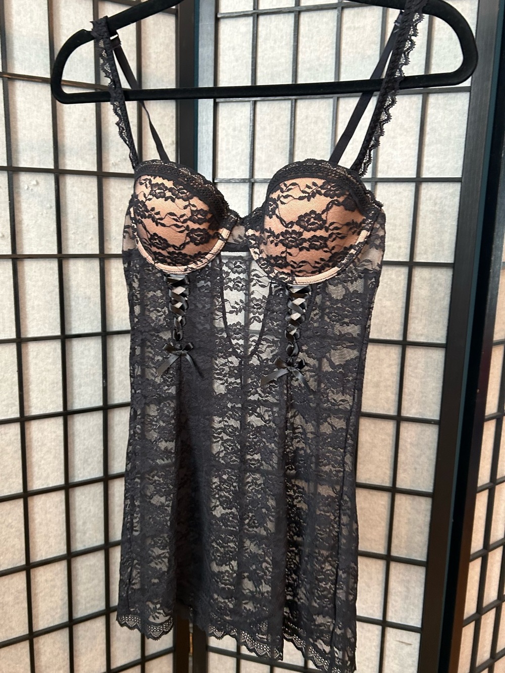 Adore Me Black Lace Nighty Lingerie with Built in Bra Size XS